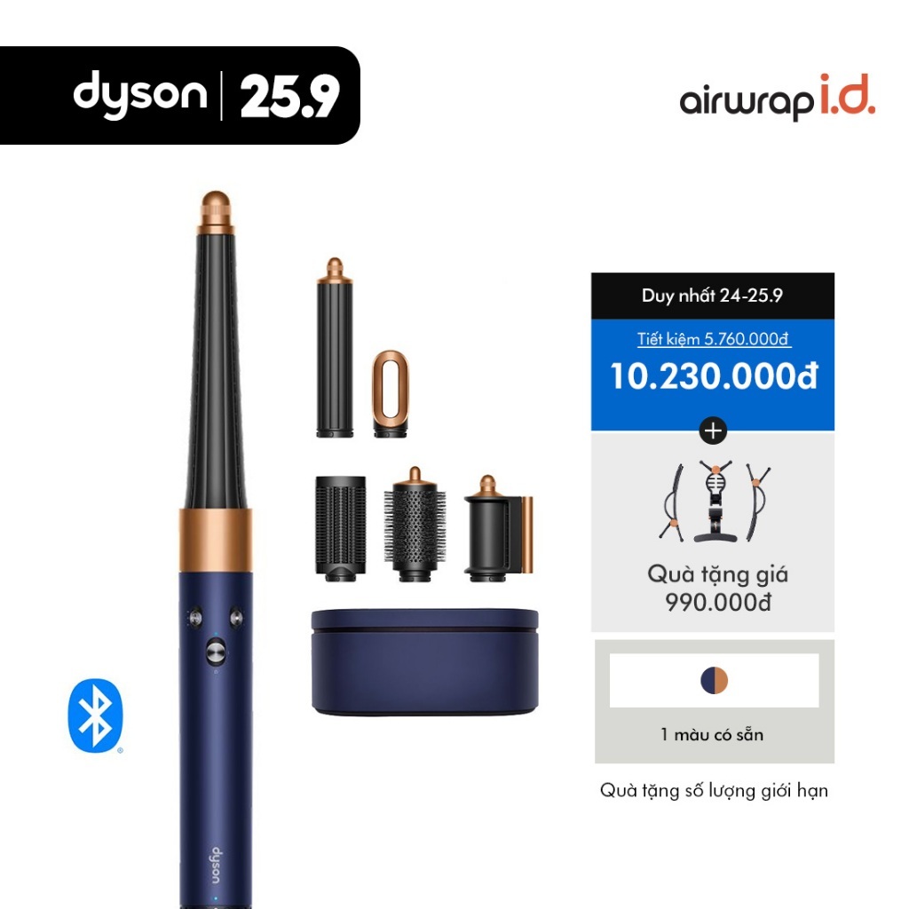 [24-25.9 | TẶNG BỘ KẸP TẠO KIỂU 990K] Máy tạo kiểu tóc thông minh Dyson Airwrap i.d.™ HS08 Straight+Wavy (Xanh phổ/Đồng)