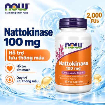 Viên uống Nattokinase NOW ( Mỹ) 100mg 2000FU hỗ trợ tim mạch, lưu thông máu