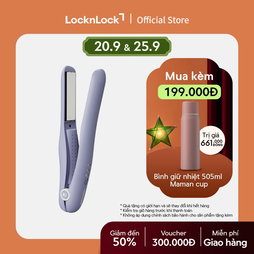 Máy duỗi tóc không dây LocknLock Cordless hair straightener ENA224PUP tấm phủ nhiệt ceramic, thiết kế nhỏ gọn,