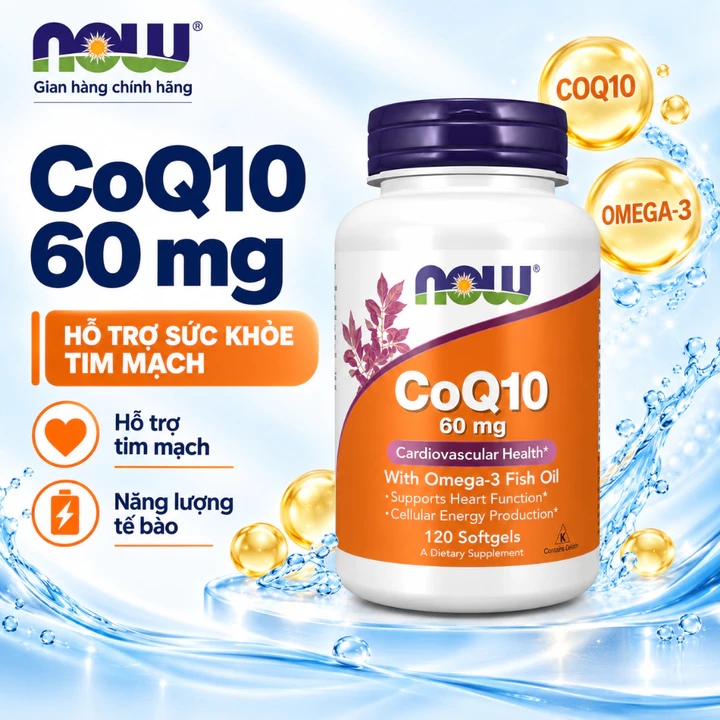 Viên uống bổ tim mạch Now CoQ10 60mg with Omega-3 của Mỹ, hỗ trợ tim mạch và năng lượng tế bào