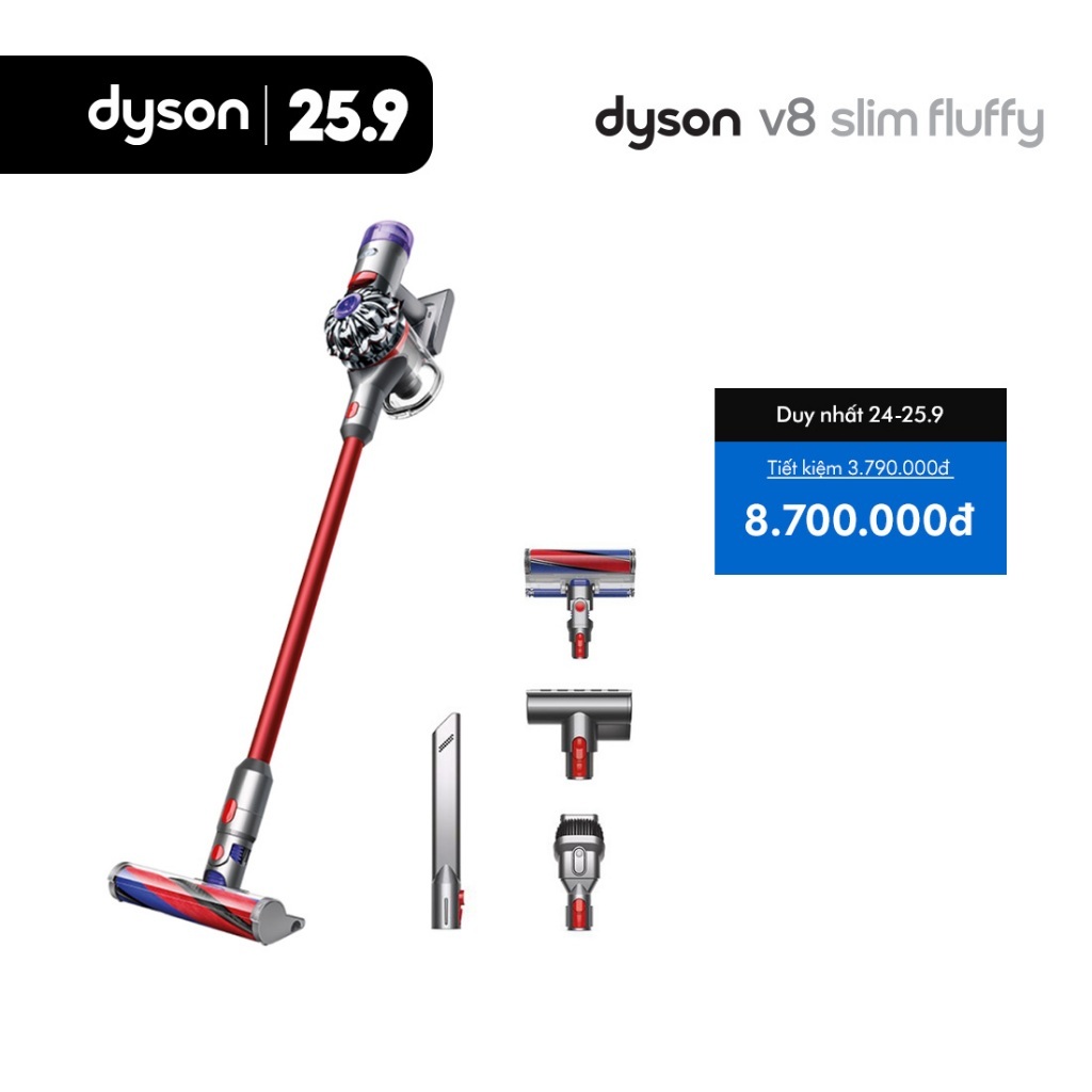 [24-25.9 | SIÊU SALE LƯƠNG VỀ] Máy hút bụi không dây Dyson V8 Slim ™ Fluffy