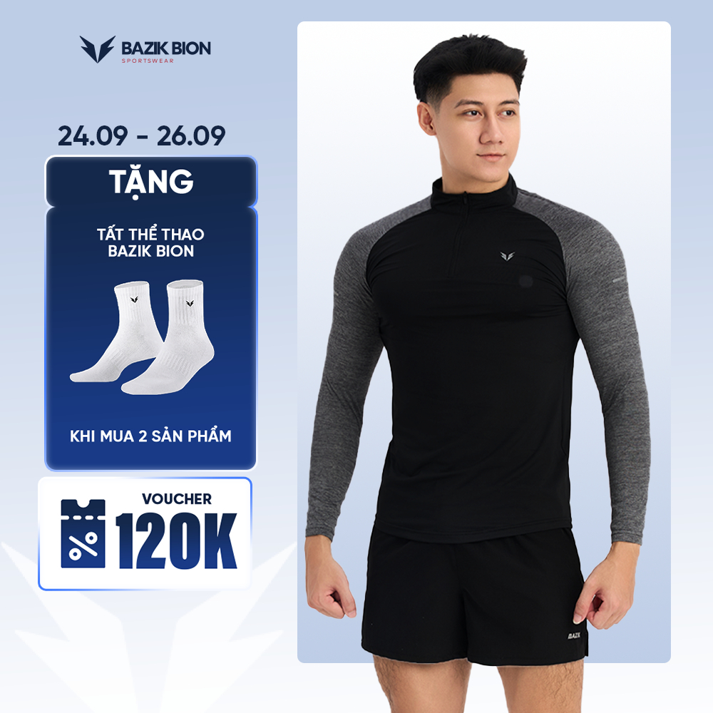 Áo Thun Dài Tay Cổ Trụ Zip BAZIK Wings W01 Co Giãn, Giữ Nhiệt Tốt, Thể Thao, Chạy Bộ, Bơi Lội - A28