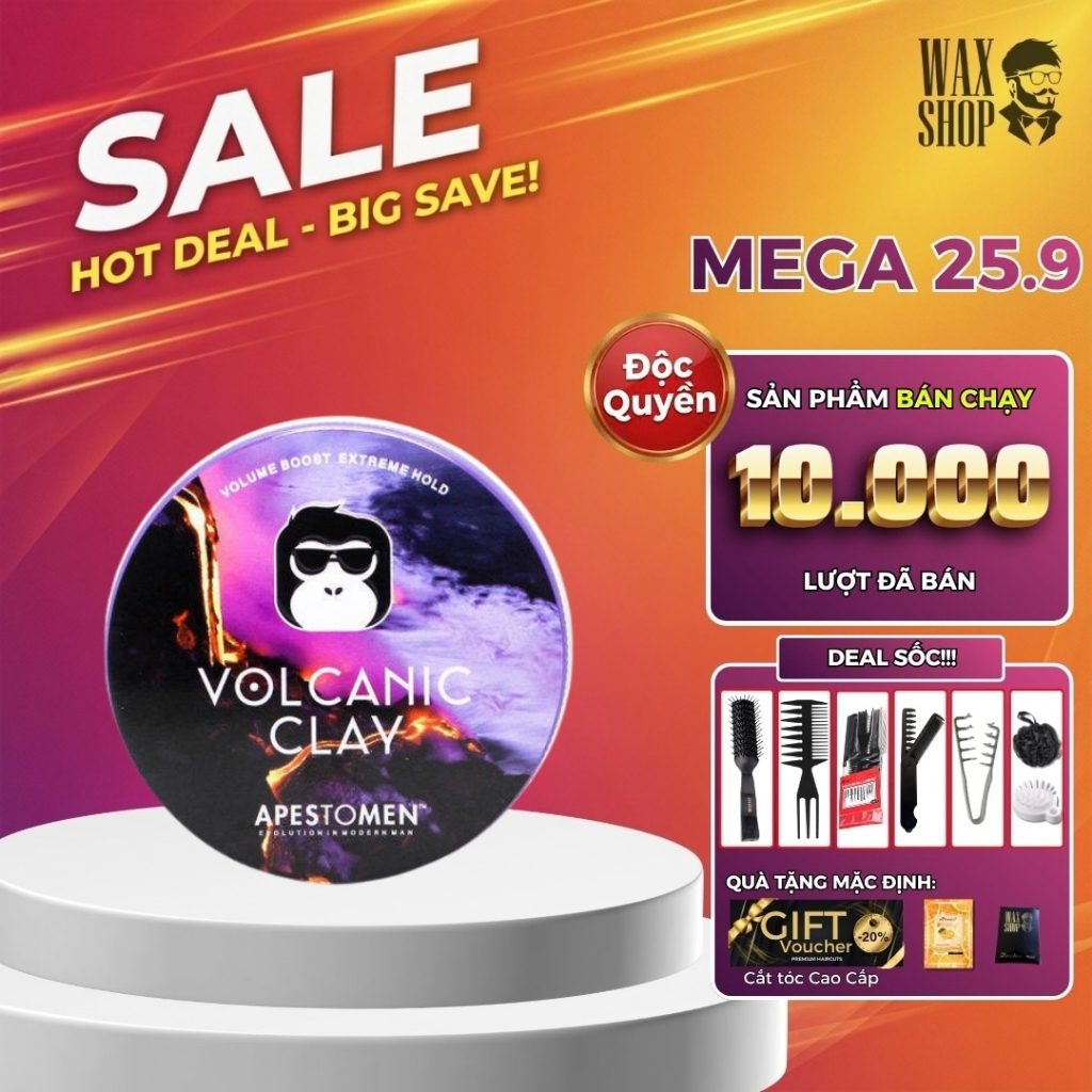 Sáp vuốt tóc nam Volcanic Clay Apestomen chính hãng gel, wax giữ nếp tóc - Waxshop - C2