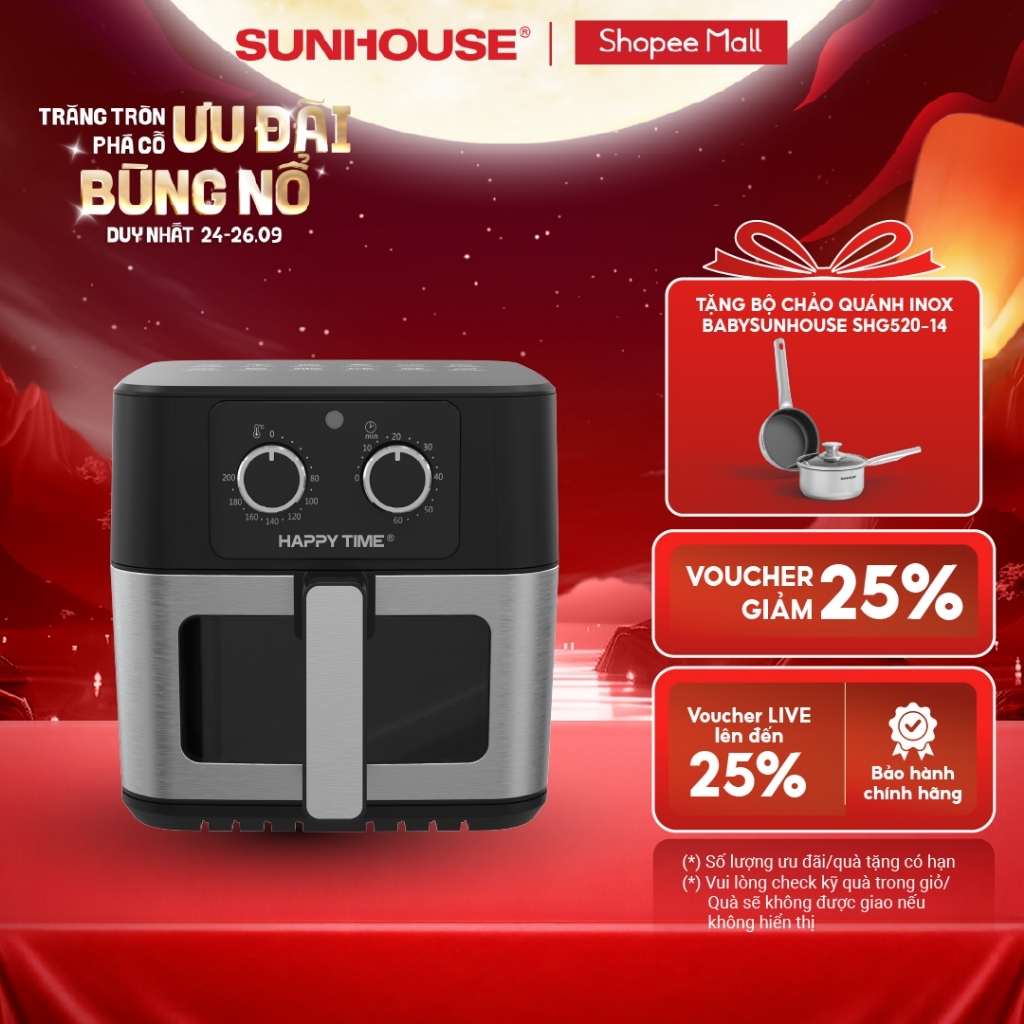 Nồi chiên không dầu 8L HappyTime HTD4041 - Dung tích lớn 8L - Công nghệ Rapid Air giảm 80% dầu - Cửa sổ khoang chiên