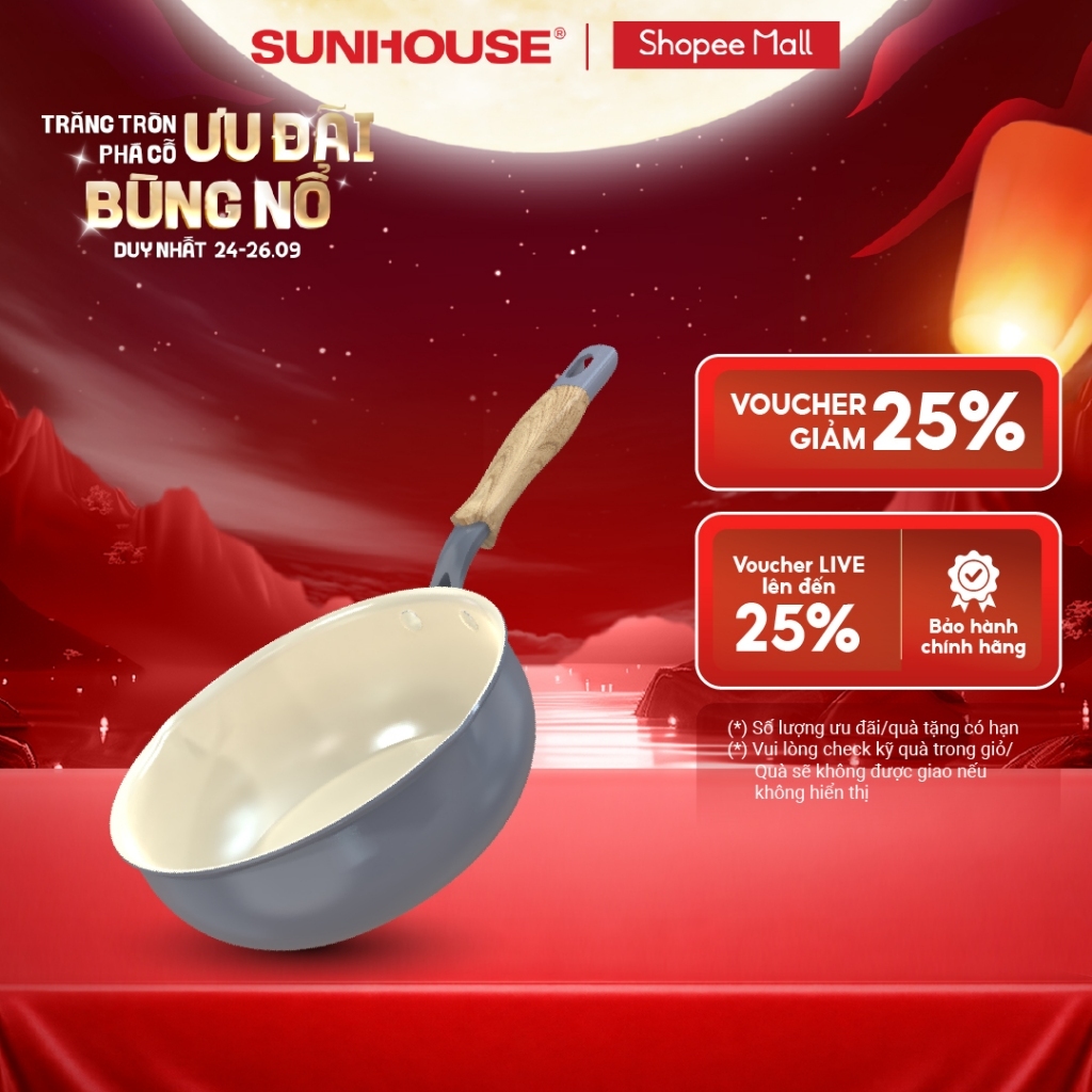 Chảo sâu phủ sứ đáy từ Sunhouse Healthy SDPxxM - Chống dính Ceramic - Bắt từ nhanh, dùng trên mọi loại bếp
