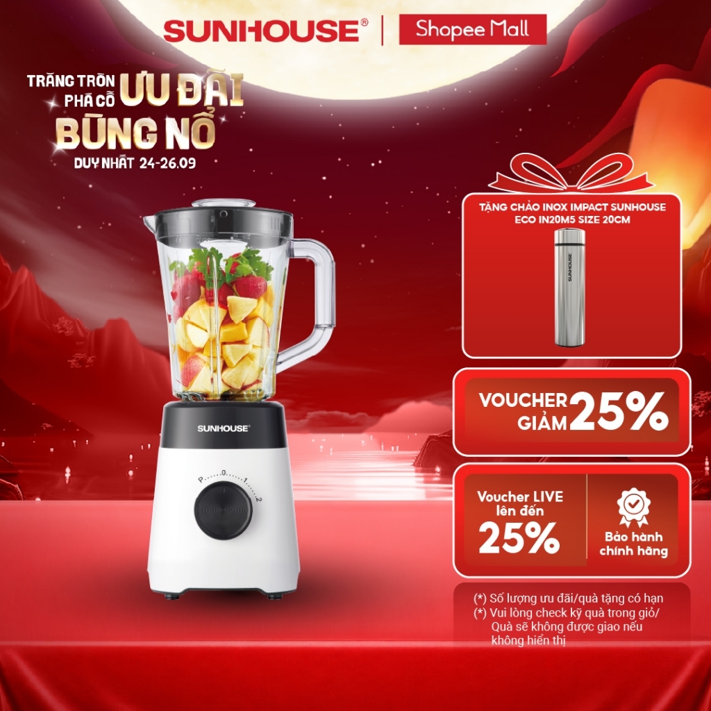 Máy xay sinh tố đa năng Sunhouse SHD5114 - Công suất 450W - Lưỡi dao Inox sắc bén - 3 chức năng - Hàng chính hãng