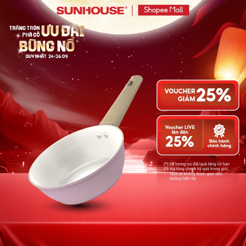 Chảo phủ sứ Nano đáy từ Sunhouse Healthy SHG20-24-26MP/T1 - Chống dính Nano Ceramic - Bắt từ nhanh - Màu sắc trendy