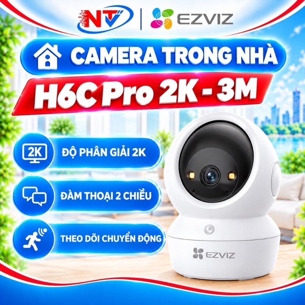 Camera Wifi Ezviz trong nhà H6C PRO 2.0M/3.0M - Xem Đêm Có Màu, Gọi Điện 1 Chạm, Giá Rẻ, BH 2 Năm