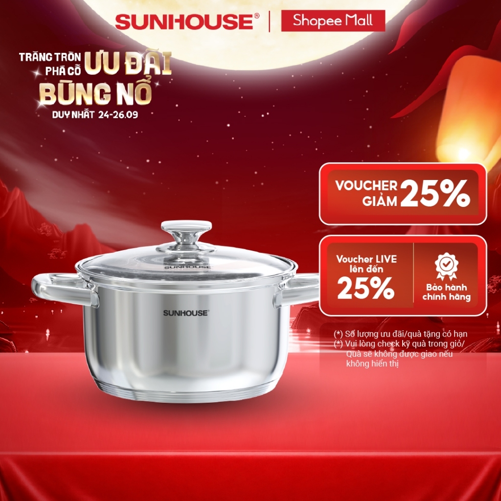 Nồi Inox 5 đáy Sunhouse SHG799-xx - Đáy 5 lớp bền bỉ - Inox cao cấp - Truyền nhiệt nhanh - Dùng mọi loại bếp