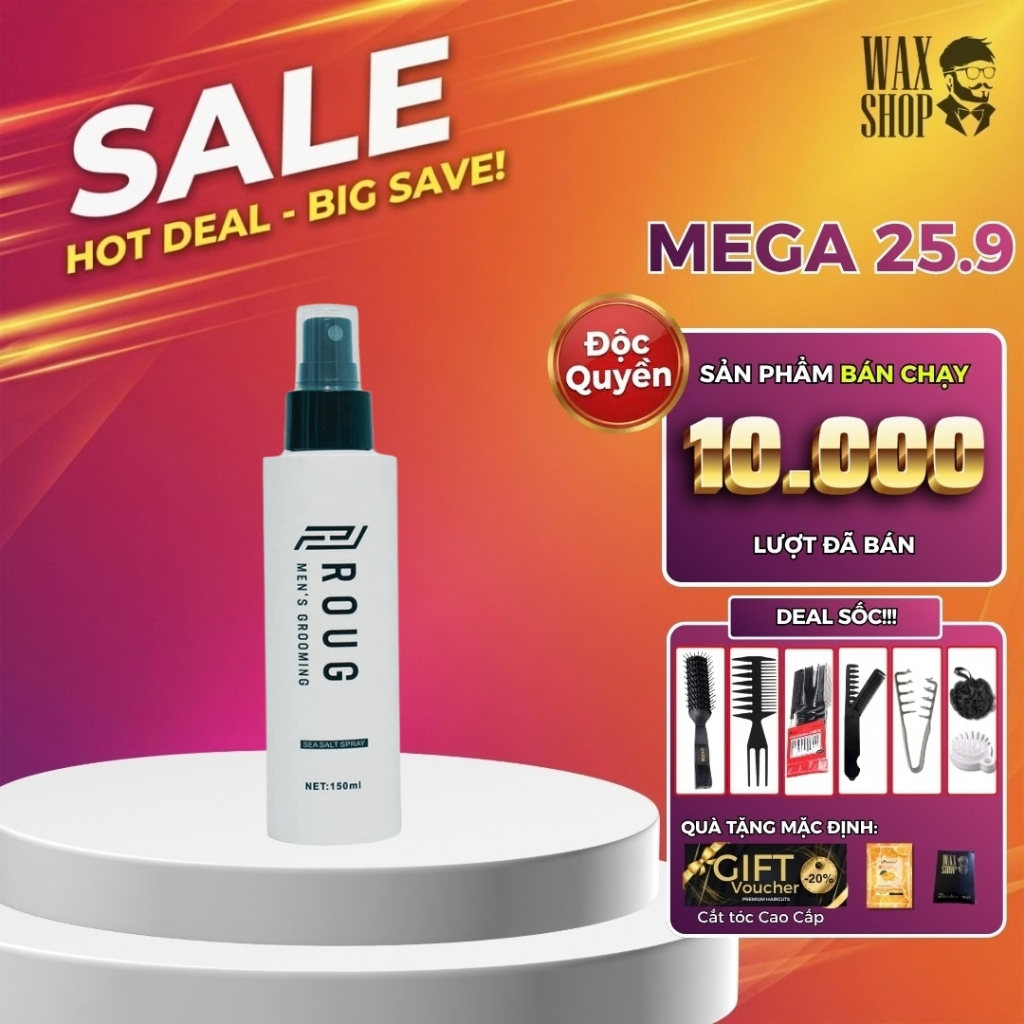 Xịt tạo phồng tóc nam Roug Sea Salt Spray 150ml chính hãng, hỗ trợ tạo kiểu tóc - Waxshop - C2