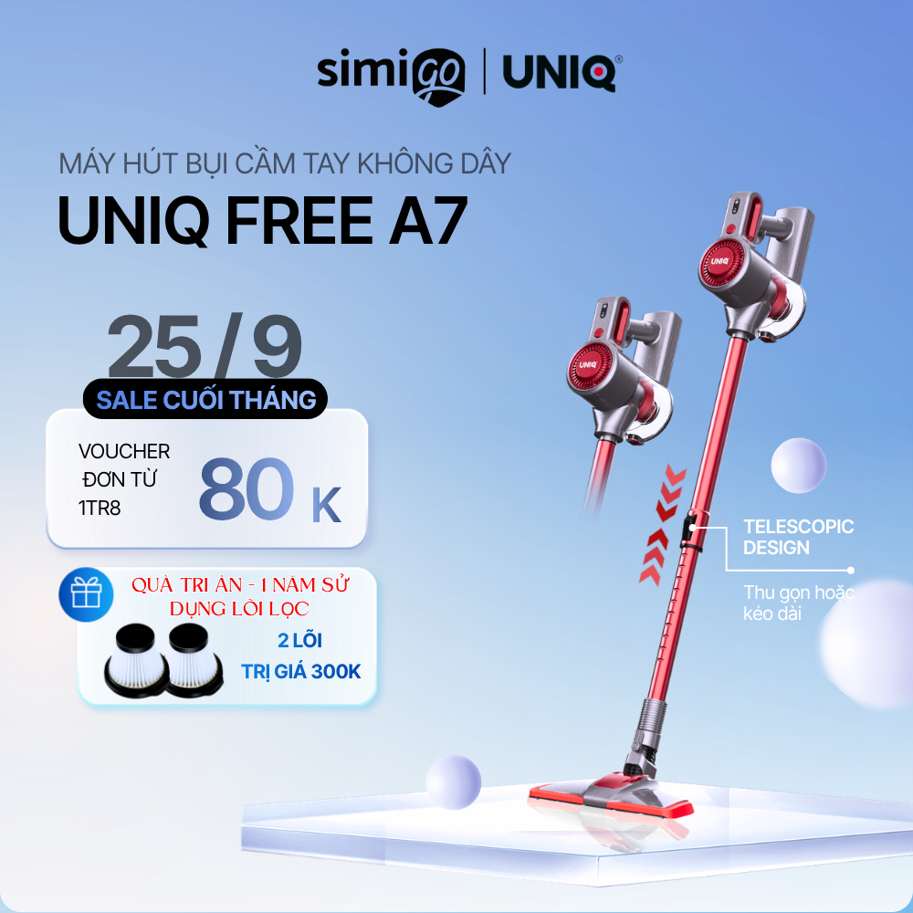 Máy hút bụi cầm tay không dây UNIQ Free A7 hút bụi giường nệm gia đình đa năng cây hút bụi ô tô ghế sofa
