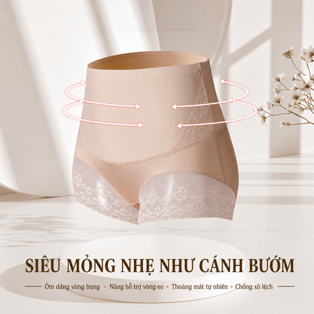Quần Lót Nữ Định Hình Natury Cạp Cao Gen Bụng Ôm Eo Thon Gọn Phối Ren Mềm Mại (7830)