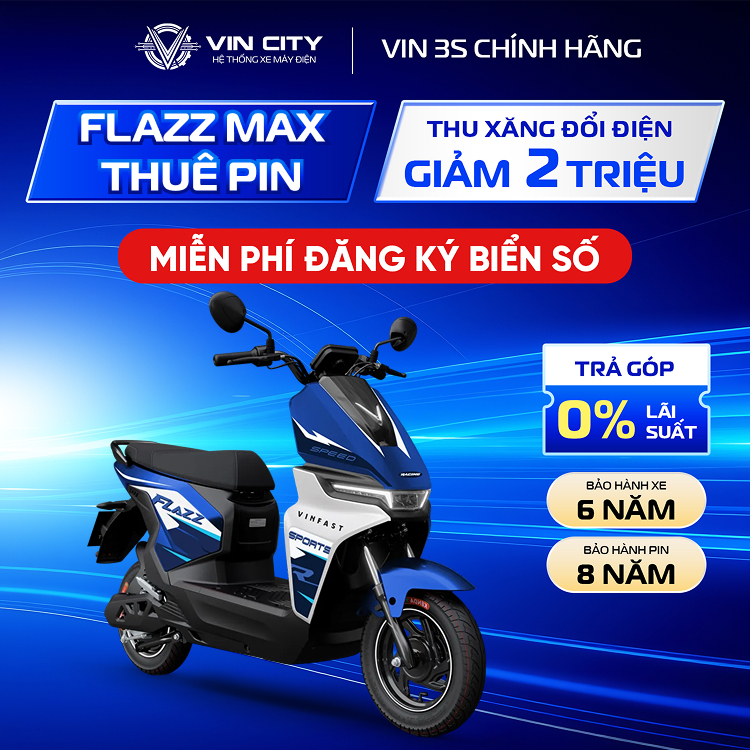 [HCM-BAO BIỂN SỐ] FLAZZ MAX (Đổi PIN) - xe máy điện Vinfast không cần bằng lái - LS 0%