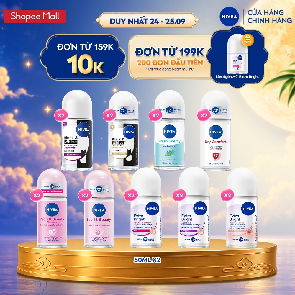 Combo 2 Khử Mùi NIVEA Dành Cho Nữ 50ml - Dưỡng Sáng/ Mờ Thâm/ Chống Ố Vàng Áo - Ngăn Mùi Đến 72H