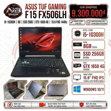 LAPTOP ASUS TUF GAMING F15 FX506LH, 8G, I5-10300H, SSD 256G, GTX 1650 4G, MÀN 15.6IN FHD IPS 144Hz, LED NHIỀU MÀU