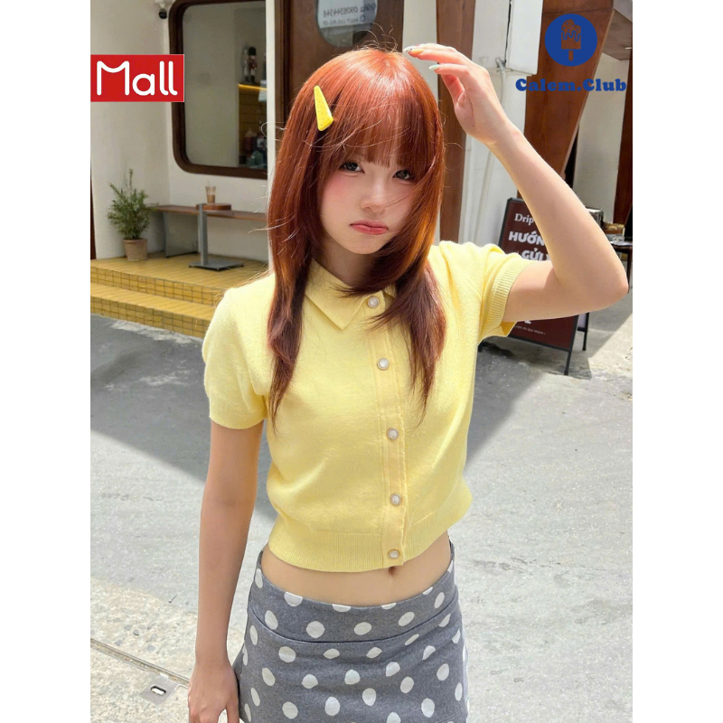 Calem.Club - Áo len Polo tay ngắn Mira Button Knit phối cúc nữ tính