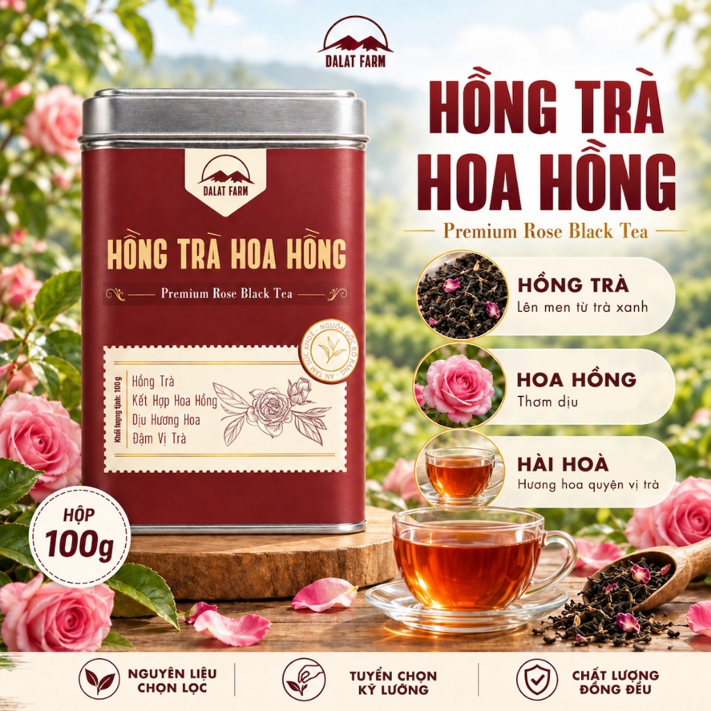 Hồng Trà Hoa Hồng DalatFarm - Hộp 100g