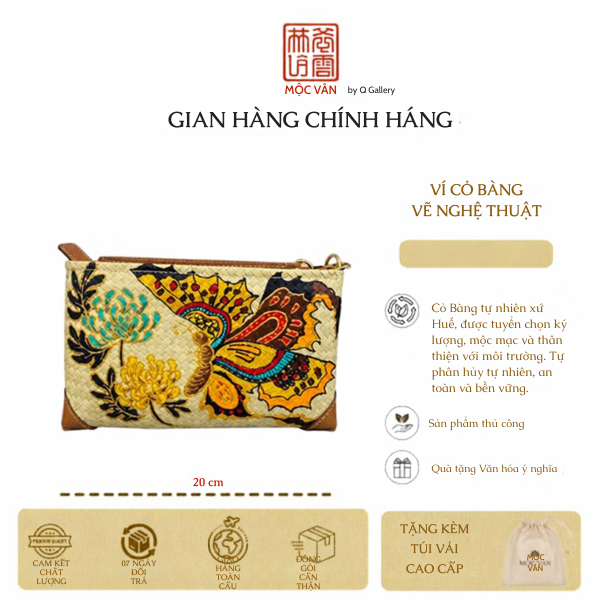 Ví Cỏ Bàng Cầm Tay Q Gallery - Đan Vẽ Tay - Mộng Hồ Điệp