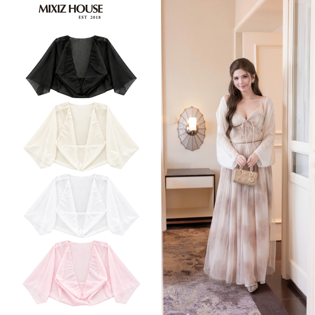 Áo Choàng Tơ Phối Đầm Lụa Mixiz House A01 - Phụ Kiện Mặc Ngoài Váy 2 Dây, Sang Trọng, Có Bigsize
