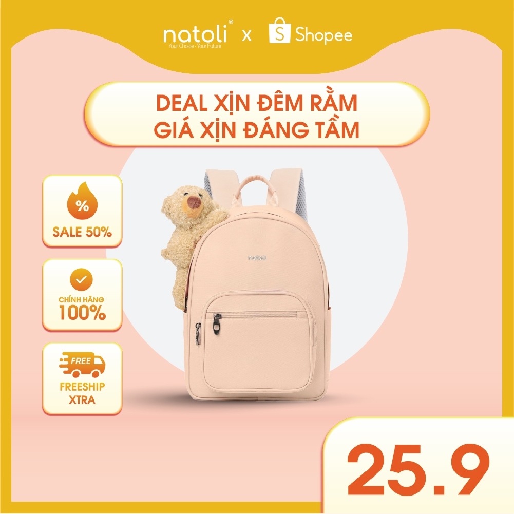 Balo nữ thời trang gấu bông NATOLI cute, hàn quốc, đi học, nhiều ngăn Dreamy Teddy Bear School Backpack B16