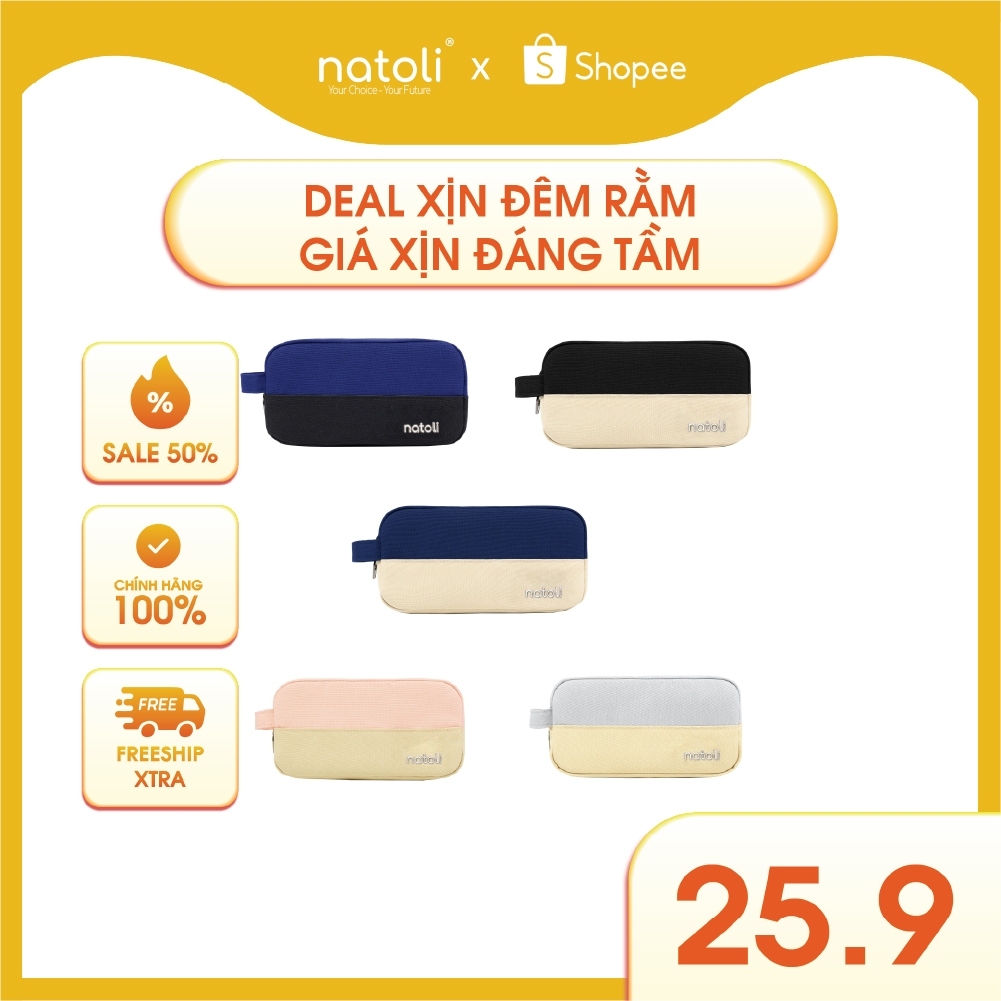 Bóp viết nhiều ngăn NATOLI, hộp bút cute chống nước đựng bút đa năng - BST Simple Duo Pen Case T23