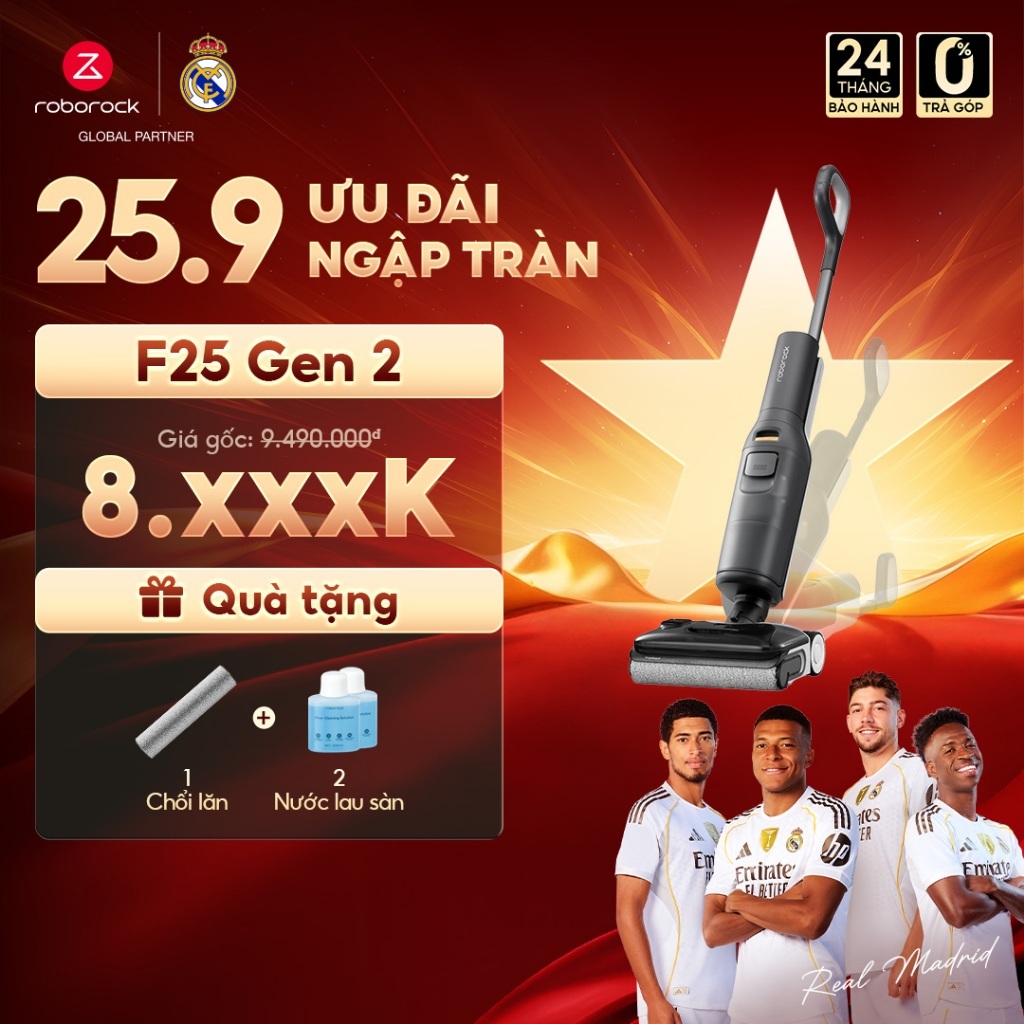 Roborock F25 Gen 2 máy hút bụi lau nhà cầm tay không dây | Tự động giặt sấy giẻ | Lực hút 20.000Pa