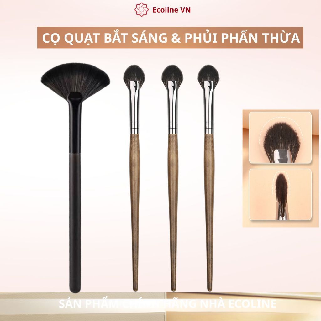 Cọ bắt sáng hình quạt lông cọ siêu mềm mịn giúp làm sáng và phủi bụi phấn  BSHQ01