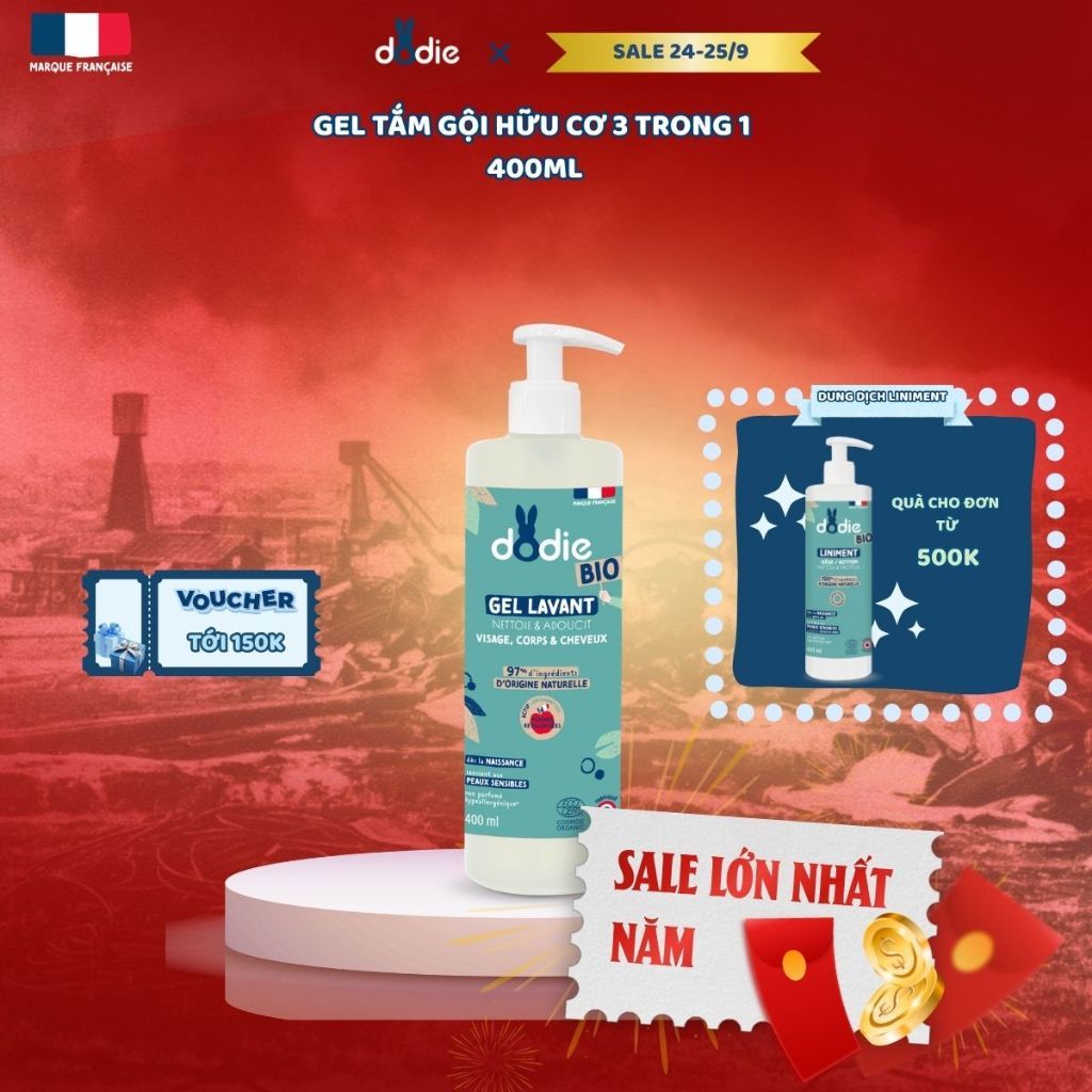 [DODIE-TẶNG KÈM GEL TẮM] Gel tắm gội Hữu Cơ 3 trong 1 cho bé - Cleansing Gel - 400ml  [DATE T1/2027]