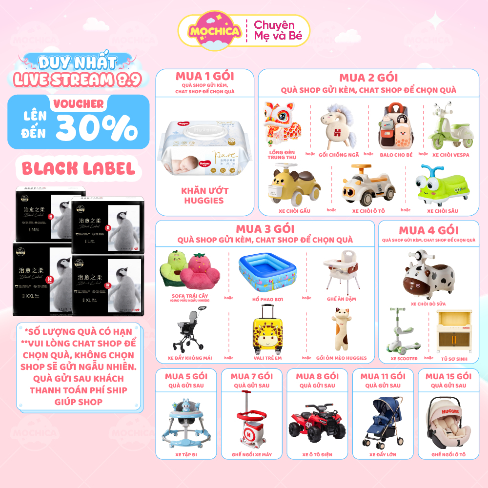 [CHƯƠNG TRÌNH MỚI] Bỉm/Tã Dán/ Quần Huggies Black Label êm mềm thoáng khí cho bé full size -Mochica