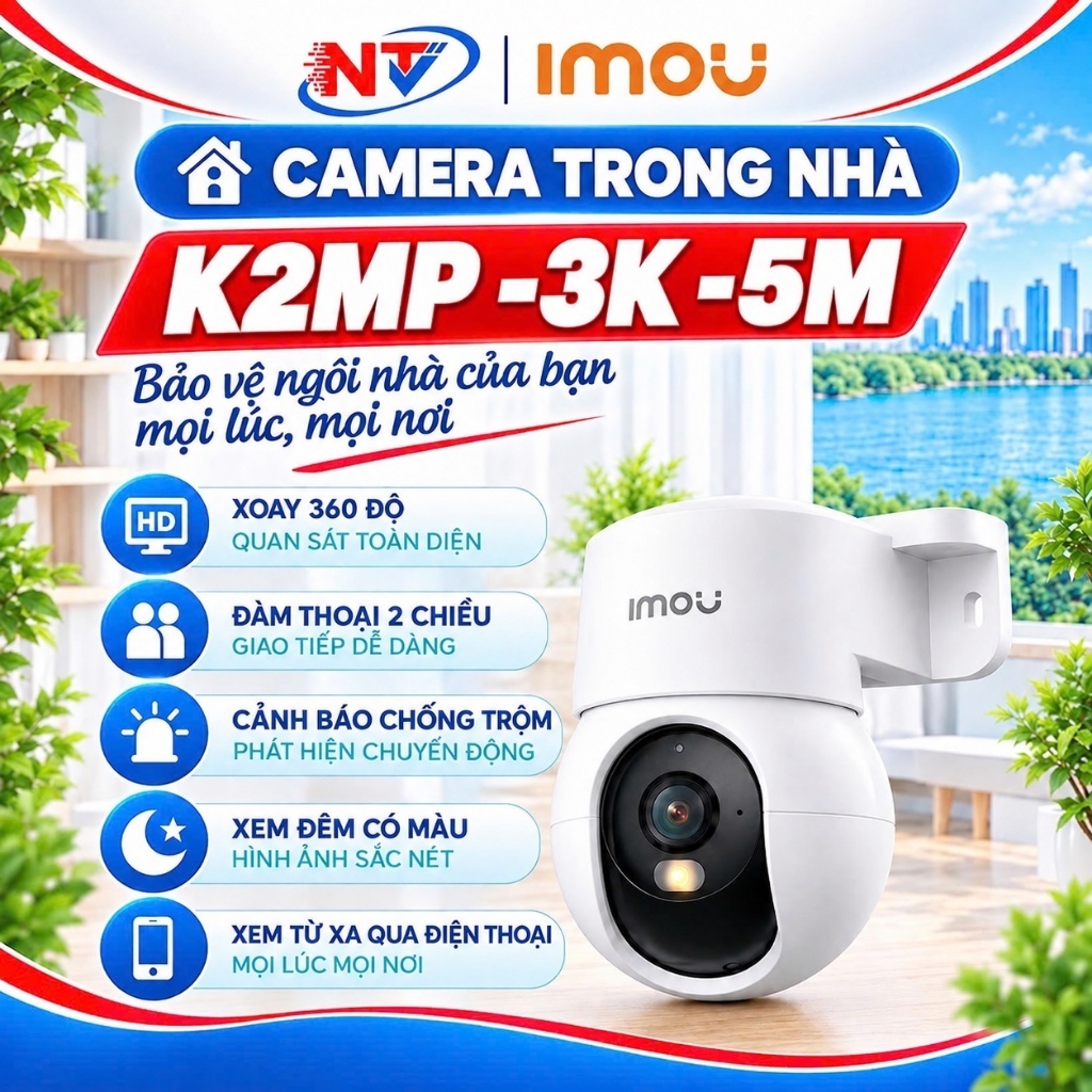 Camera IMOU trong nhà Ranger K2MP 3MP/5MP, Tích hợp chân đế gắn tường, quan sát ban đêm, Bh 2 năm