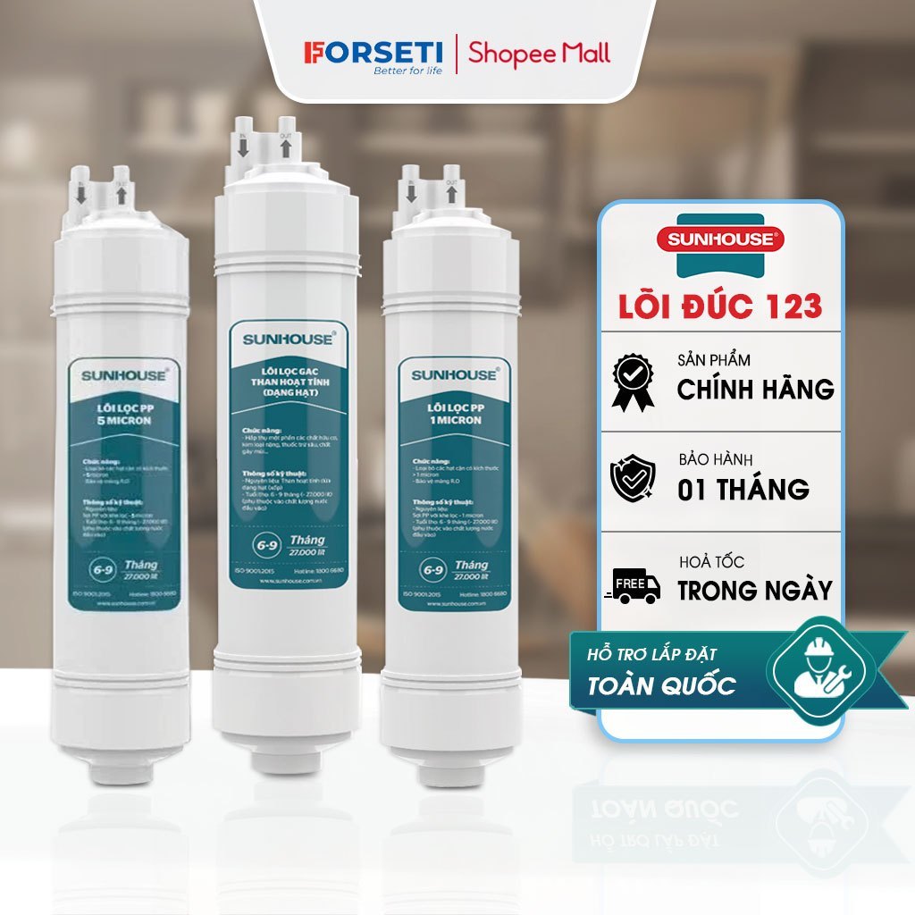 Bộ 3 Lõi Lọc Thô Số 123 Dạng Đúc Nối Nhanh Chính Hãng Sunhouse (SHA8818K, SHA76636KL, SHA8879K,...)