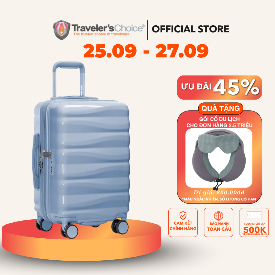 [25.9 - 27.9 | Hot Sale] Vali kéo Edinburgh II size cabin 53cm - Vali Traveler's Choice bảo hành chính hãng quốc tế