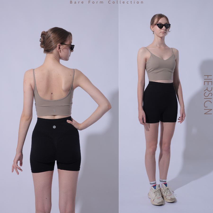 HERSIGN Set đồ tập gym nữ Đồ tập yoga nữ ngắn Bộ đồ thể thao nữ Áo croptop quần short SMIXB72N12 BST HERSIGN Bare Form