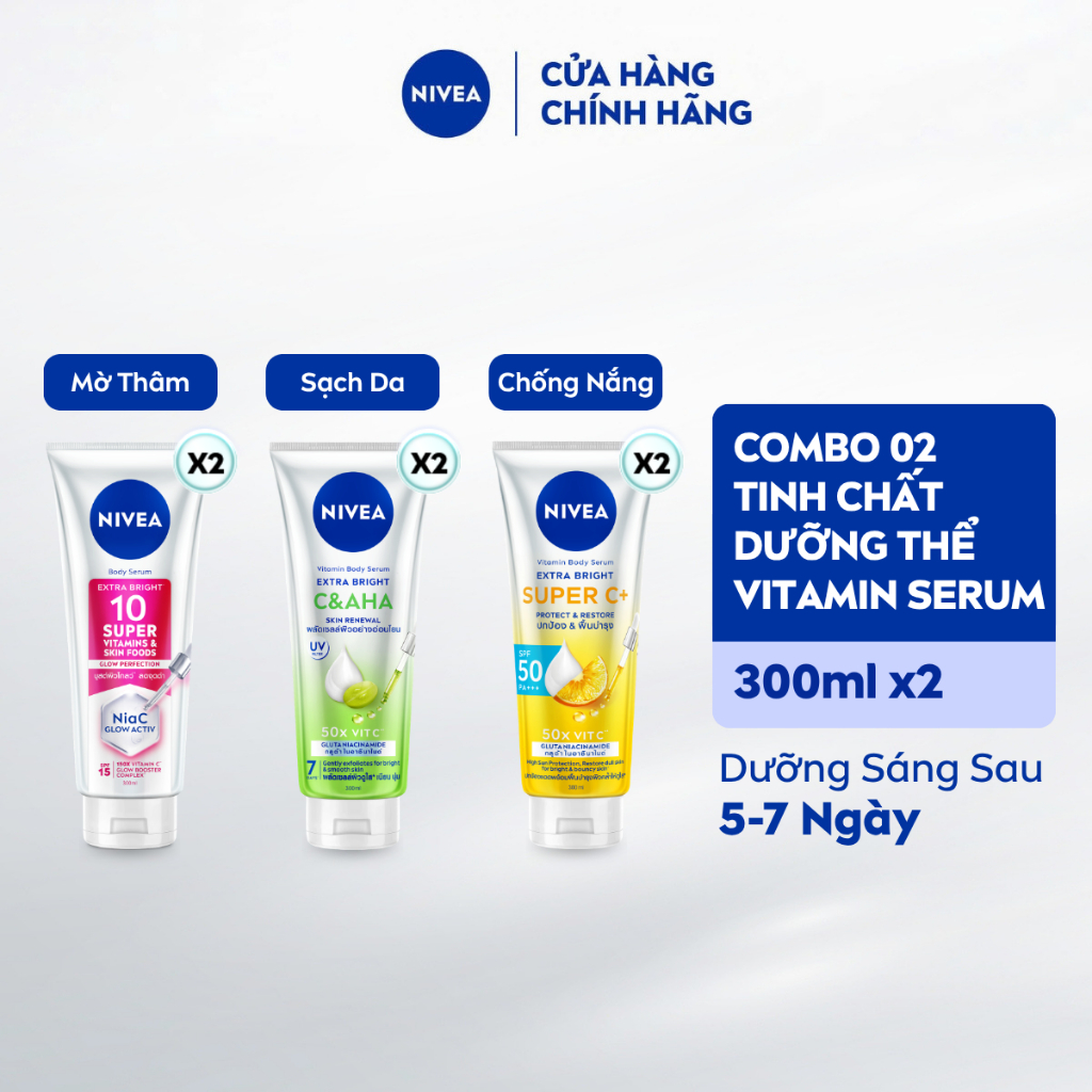 Bộ 2 Tinh Chất Dưỡng Thể NIVEA Vitamin Serum - Dưỡng Sáng Da Sau 7 Ngày 300ml - 93824x2/99197x2/99195x2/99190x2/99192x2