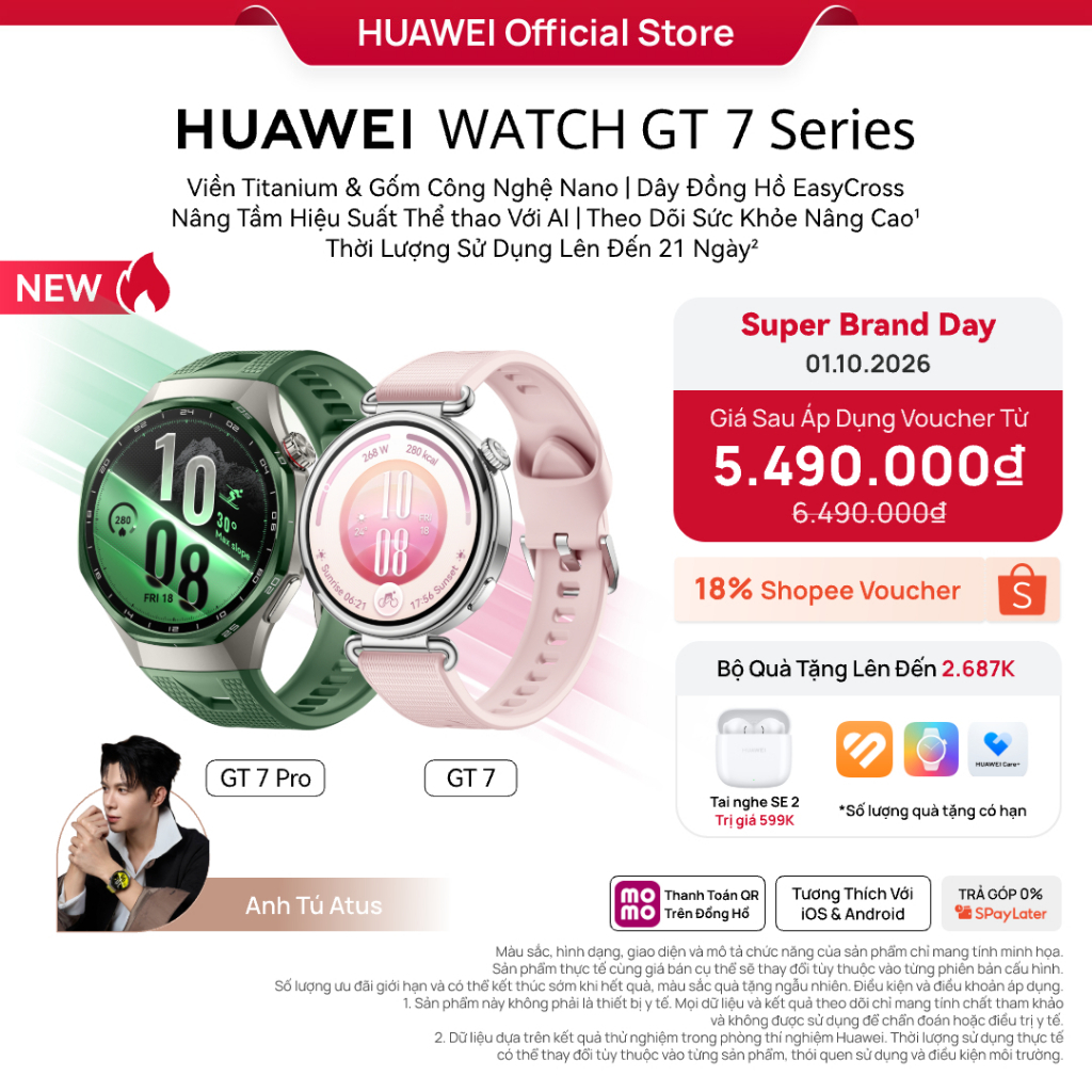 Đồng Hồ Thông Minh HUAWEI WATCH GT7 Series|Chăm Sóc Sức Khỏe Chuyên Sâu|Đạp Xe Nâng Cao|Pin Đến 21 Ngày