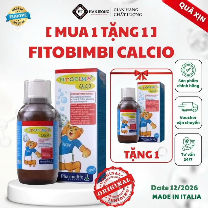 (MUA 1 TẶNG 1) DATE 12/2026 Fitobimbi Calcio 200ml Canxi Hữu Cơ Cho Bé, Bổ Sung Canxi, Vitamin D3,Vitamin C