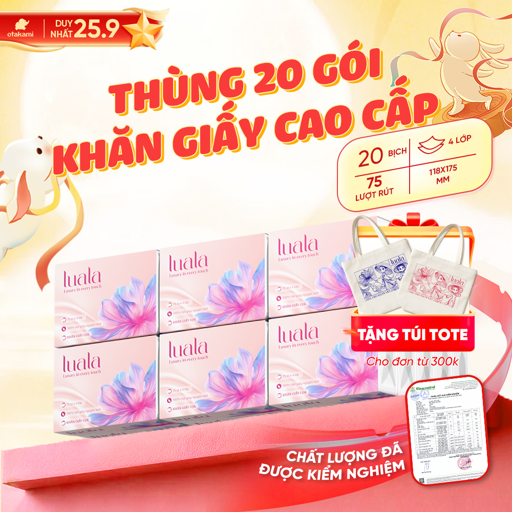 Thùng 20 gói giấy ăn LUALA cao cấp 4 lớp khăn giấy ăn rút mềm mại siêu dai không chất tẩy trắng