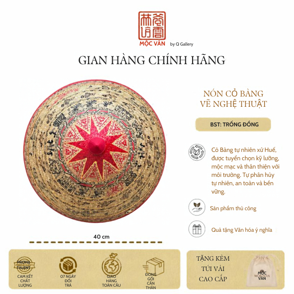 Nón Cỏ Bàng 16V Q Gallery - Đan Vẽ Tay - Trống Đồng