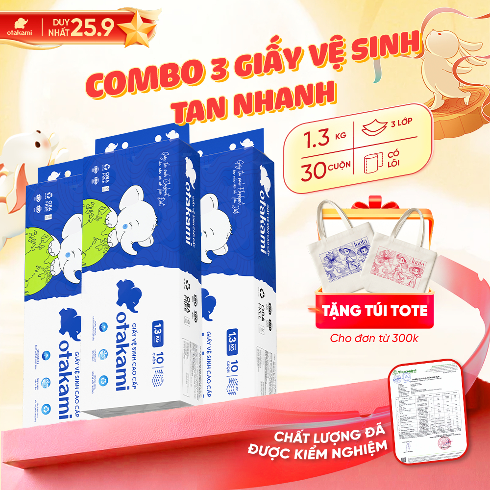 [Combo 3] Giấy Cuộn Vệ Sinh 4 Lớp OTAKAMI 10 Cuộn 1.3kg Tan Nhanh, Sống Xanh Công Nghệ Nhật