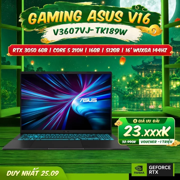 Laptop ASUS Gaming V16 V3607VJ-TK189W (Core 5 210H | GeForce RTX™ 3050 6GB | 16GB | 512GB | 16' WUXGA 144Hz | Win 11)