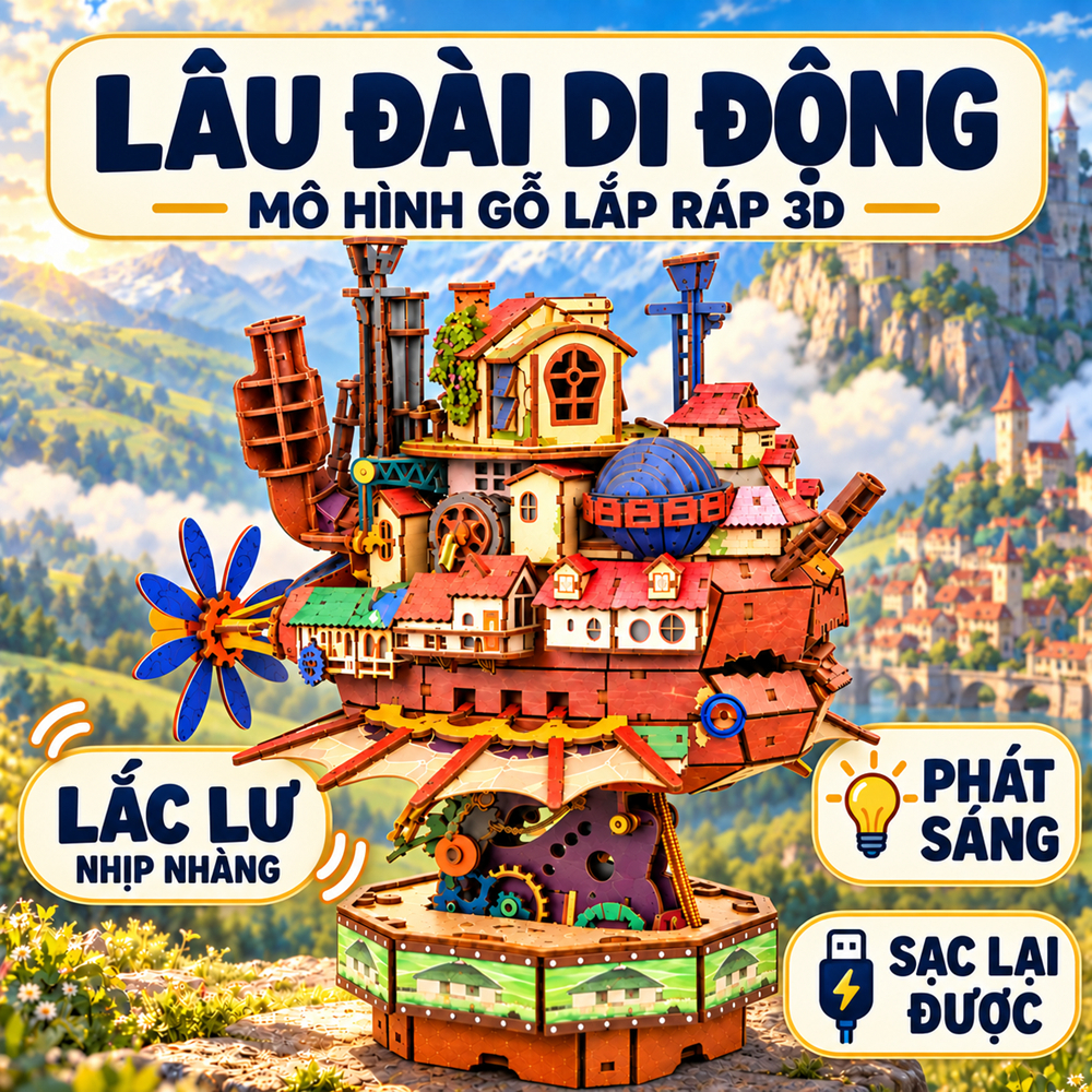 【Mô Hình Lâu Đài Di Động】Gỗ 3D | DIY Lắp Ráp | Có Đèn LED | Có Thể Chuyển Động | Sạc Điện | Quà Tặng