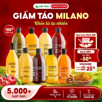 【+9 VỊ DETOX】Giấm Táo Hữu Cơ Milano Ý Không Đường Giấm Lựu Gừng Nghệ Ăn Kiêng Có Giấm Cái Chính Hãng