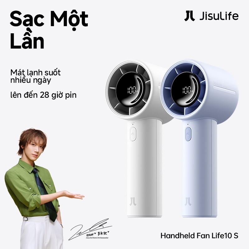 Quạt cầm tay JisuLife 10/10s Mini Dùng 28H Siêu Nhẹ Siêu Nhẹ Gió Mạnh, Cho Học Sinh, Thể Thao, Du Lịch