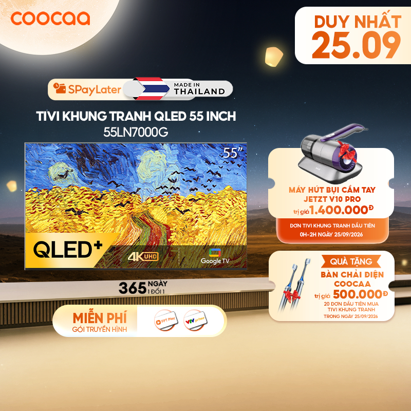 [Miễn phí lắp đặt HN-HCM] Smart tivi COOCAA 55 inch Qled 4K tivi Khung Tranh Google Frame+ 55LN7000G