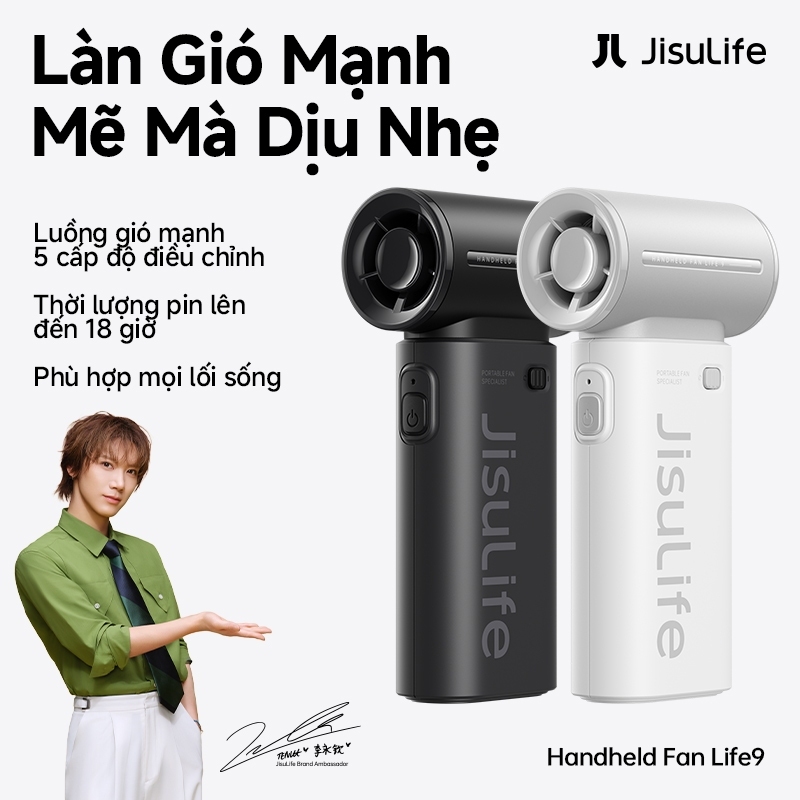 Quạt cầm tay JisuLife 9 mini gió mạnh pin lâu nhẹ gọn thiết kế thời trang dùng văn phòng, du lịch ngoài trời