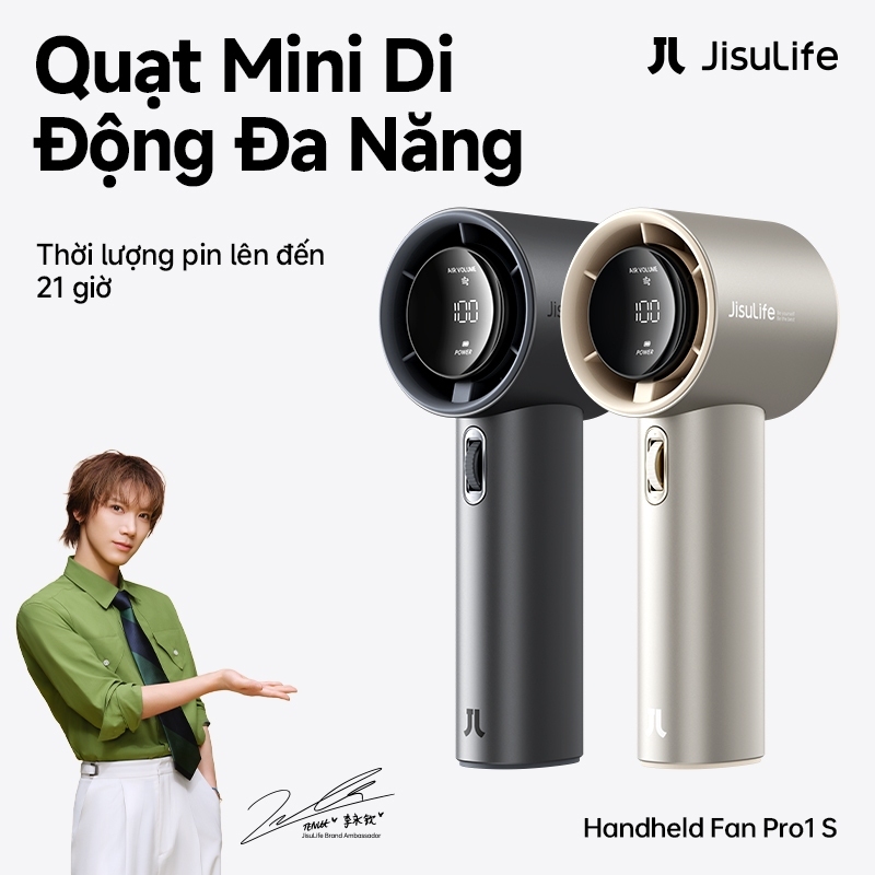 Quạt tay JisuLife Pro1/S siêu nhỏ gọn gió siêu mạnh pin trâu 100 cấp độ điều chỉnh màn hình LED sạc điện để bàn dã ngoại
