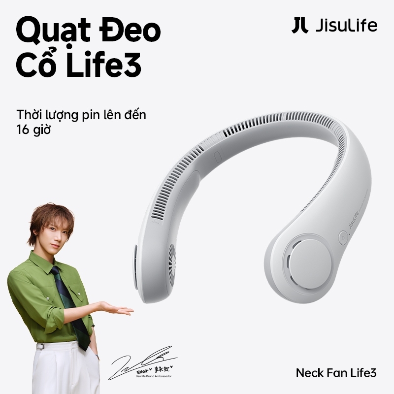 Quạt đeo cổ JisuLife 3, pin bền, 3 cấp gió, gọn nhẹ, tiện du lịch, ngoài trời, dùng hàng ngày