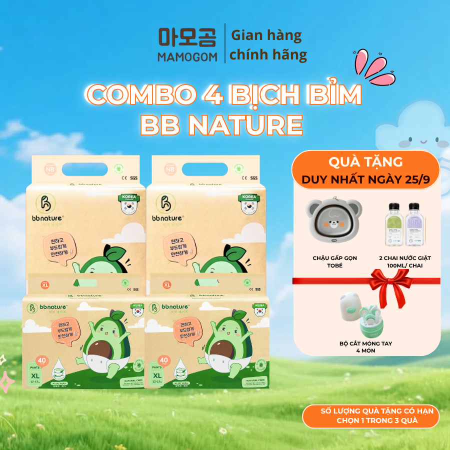 [COMBO 4] Tã bỉm BB Nature Đủ Size mềm mại mỏng nhẹ thấm hút tốt cho bé