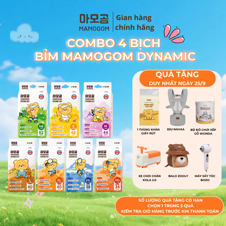 [COMBO 4] Tã bỉm Mamogom Dynamic Đủ Size mềm mại thấm hút tốt cho bé