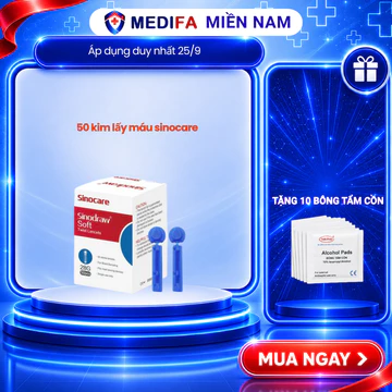 Hộp 50 kim chích máu đo đường huyết Safe Accu Sinocare, vô trùng, đầu xoay vát 3 cạnh giảm đau
